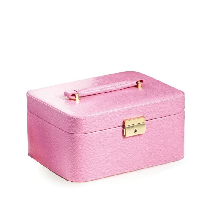 Bey-Berk Jewelry Box Case w/ Handle | Pink Lizard Debossed Leather | BB534PNK