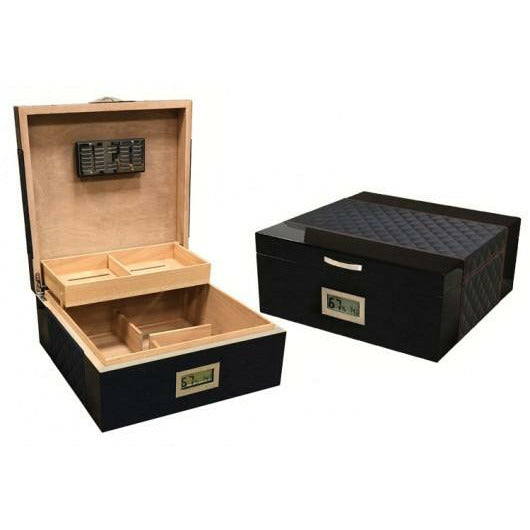 Hampton Desktop Cigar Humidor | Diamond Pattern Bonded Leather Top | Holds 200 Cigars