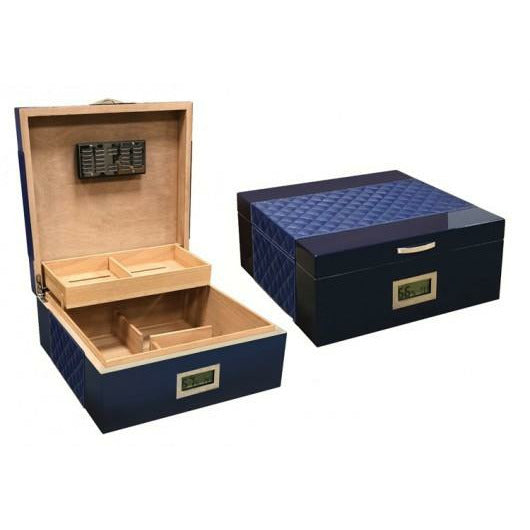 Hampton Desktop Cigar Humidor | Diamond Pattern Bonded Leather Top | Holds 200 Cigars