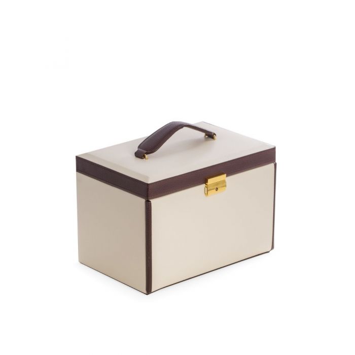 Bey-Berk 4 Level Jewelry Box w/ Drawers | Travel Case | Ivory & Brown Leather | BB611IVR