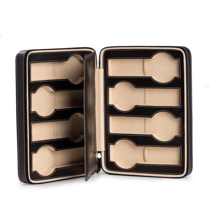 Bey-Berk 8-Watch Storage | Travel Case | Black Leather | BB592BLK