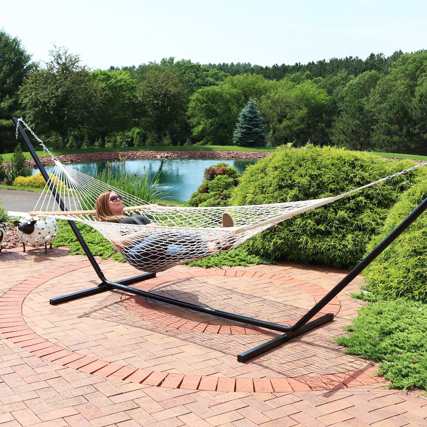 Cotton Rope Double Hammock | Spreader Bars | 450lb Capacity