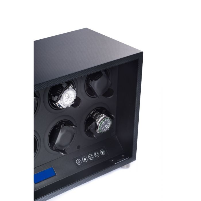 Bey-Berk 6-Watch Winder | Locking Glass Door | Carbon Fiber Finish | BB662STL