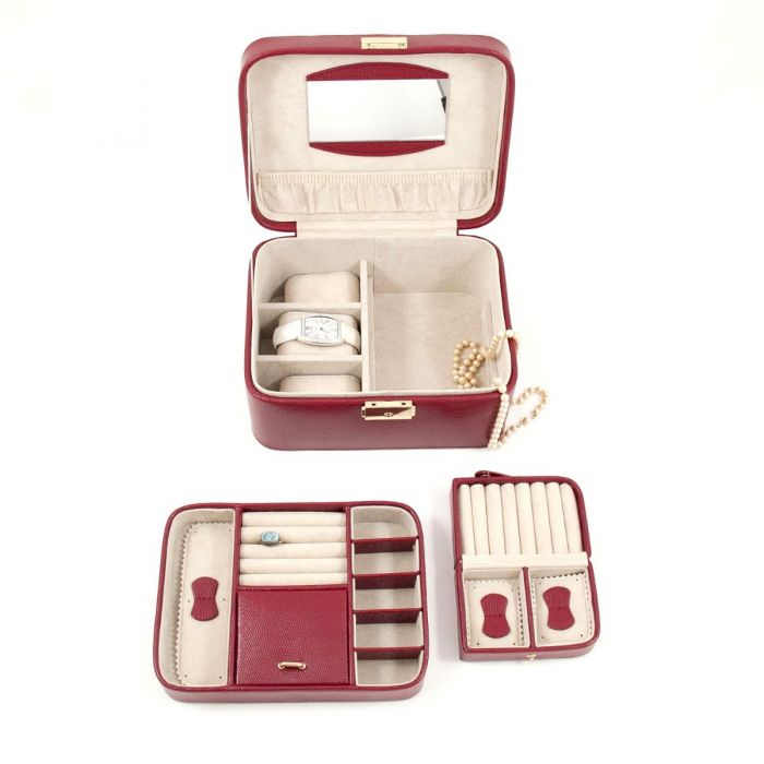 Bey-Berk Jewelry Box Case w/ Handle | Red Lizard Debossed Leather | BB534RED