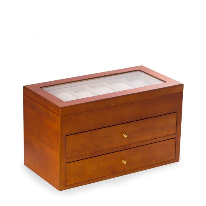 Bey-Berk 36-Watch Box | Glass Top & Drawers | Cherry Wood | BB686BRW