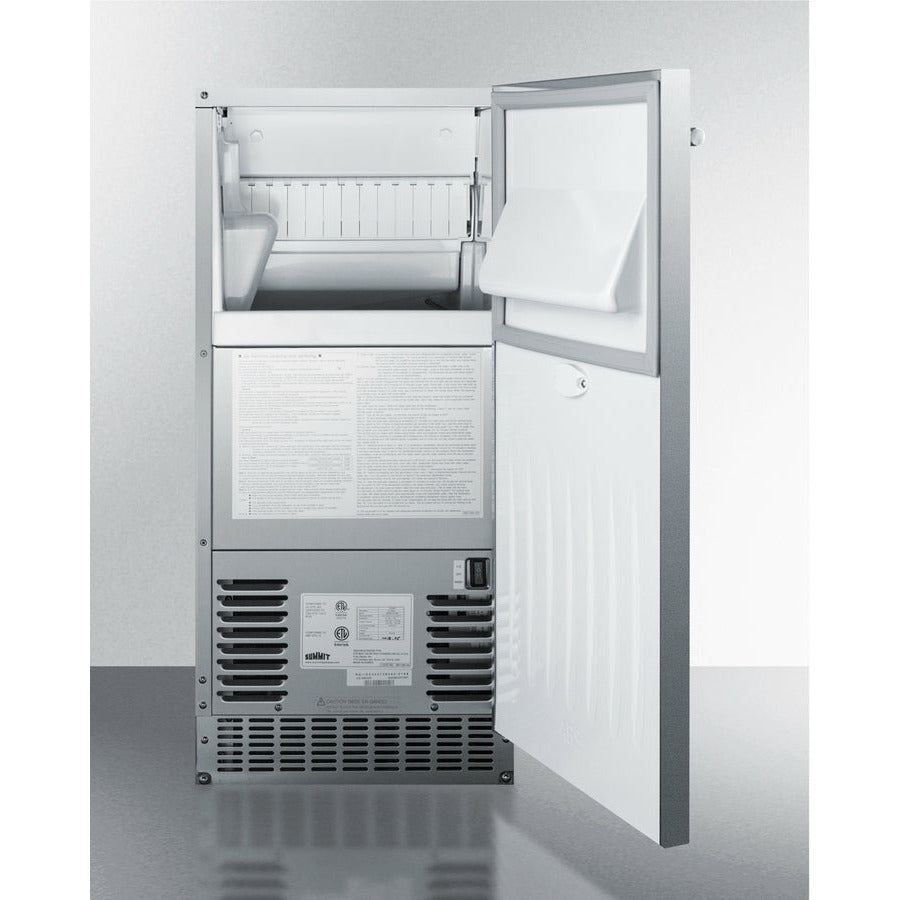 Summit 15" Wide, Indoor/Outdoor Ice Maker w/ Internal Drain Pump - Makes 62lbs of Ice