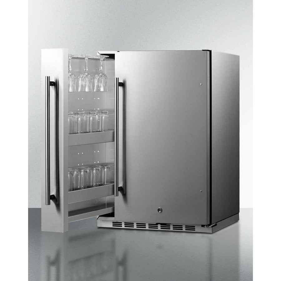 Summit 24" Wide, Shallow Depth, Outdoor Refrigerator w/ Slide-Out Storage Compartment