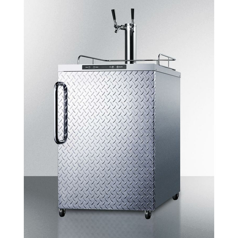 Summit 24" Wide, Dual Tap Outdoor Kegerator w/ Diamond Plated Door- Freestanding