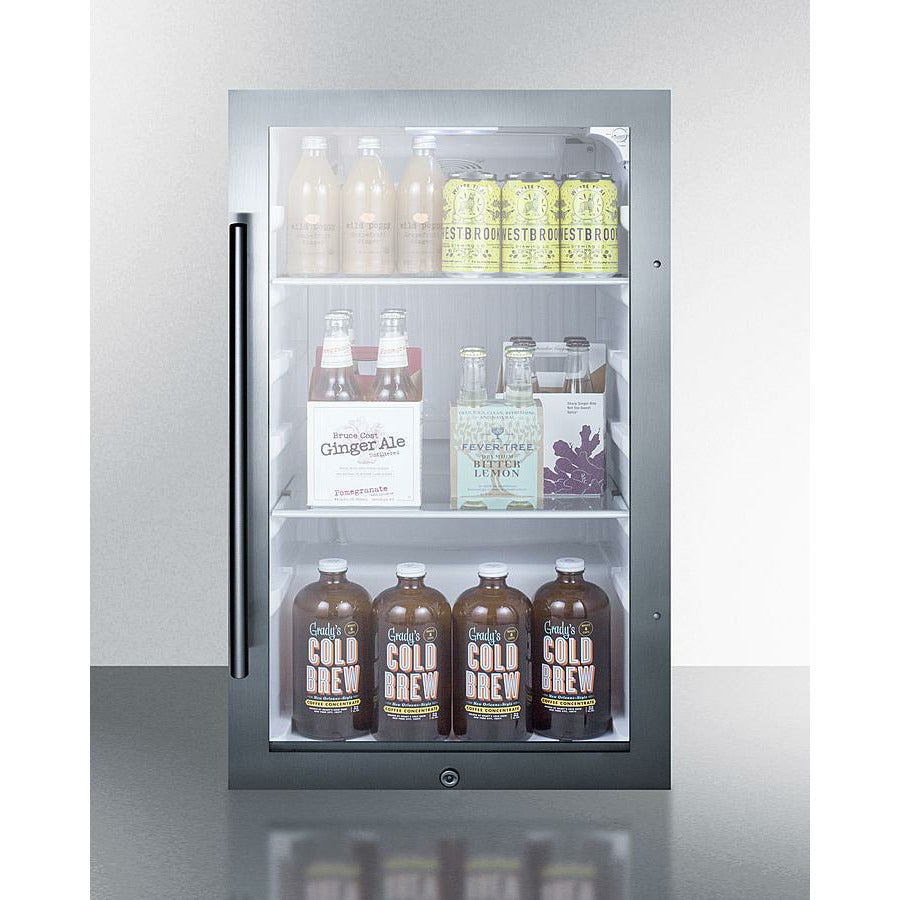 Summit 19" Wide, Commercial Approved, Shallow Depth Beverage Center- White Interior (Cabinet- Stainless Steel)