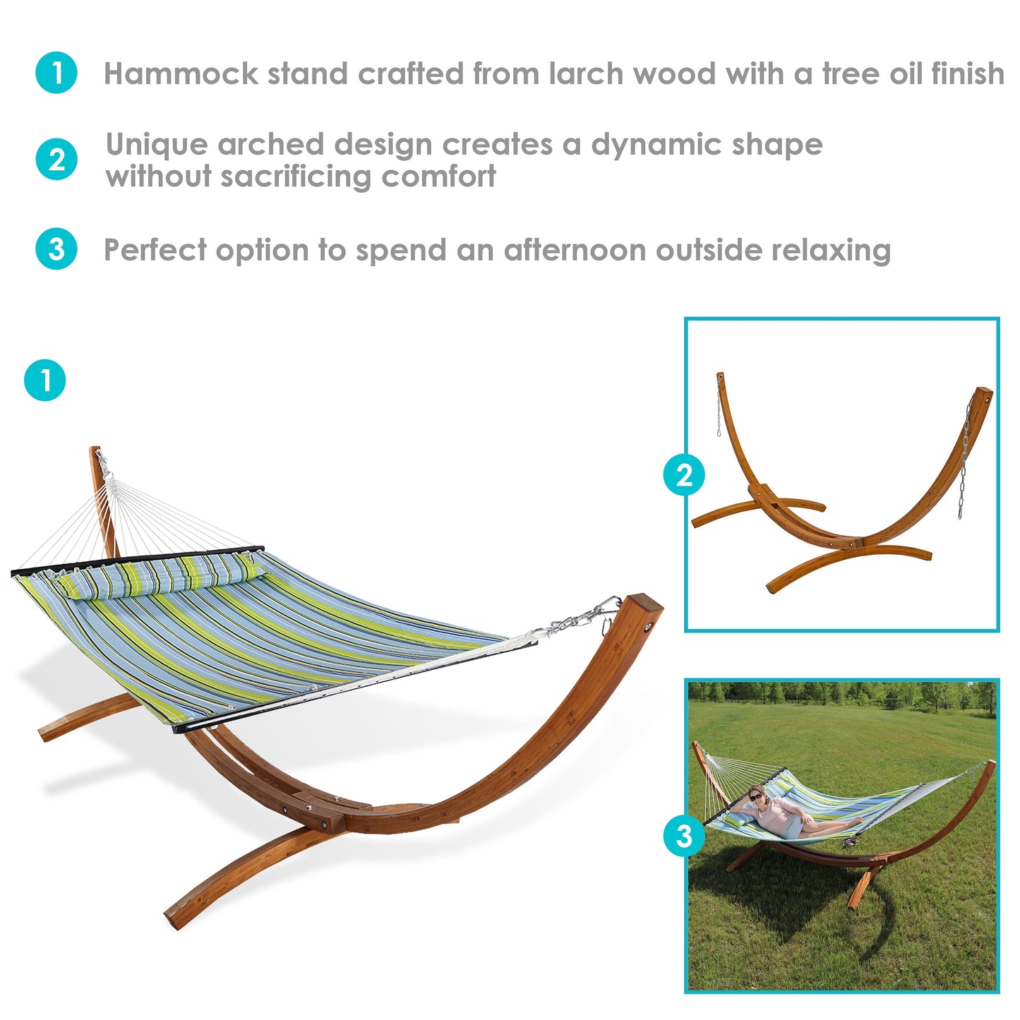 Quilted Fabric 2-Person Hammock | Curved Arc Wood Stand | 400 Pound Capacity