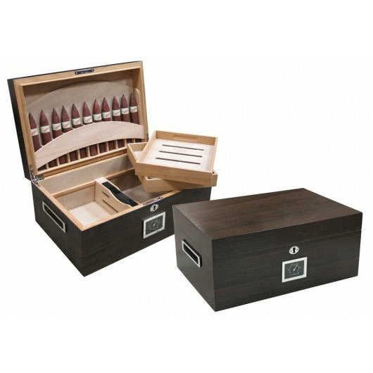 Rockefeller Desktop Cigar Humidor | Lid Cigar Display | Lift Out Trays | Holds 130 Cigars