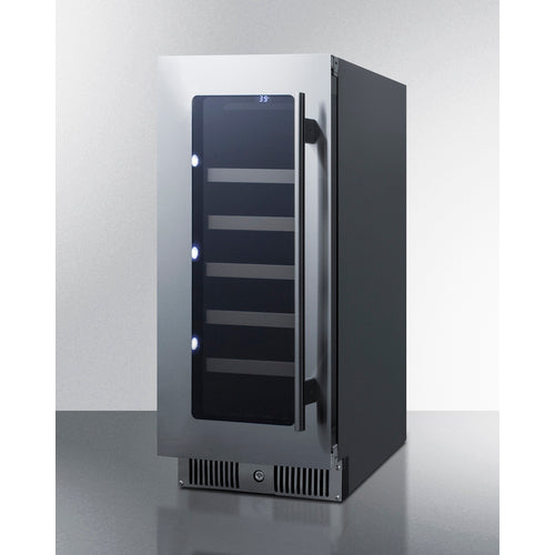 Summit 15" Wide 29 Bottle Single Zone Wine Cooler | Stainless Steel Door | Black Exterior Cabinet