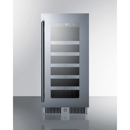 Summit 15" Wide 29 Bottle Single Zone Wine Cooler | Stainless Steel Door | Black Exterior Cabinet