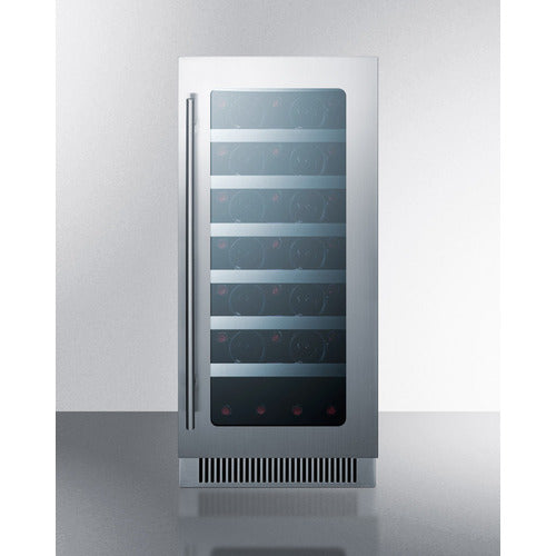 Summit 15" Wide 34 Bottle Single Zone Wine Cooler (Stainless Steel or Black Exterior)