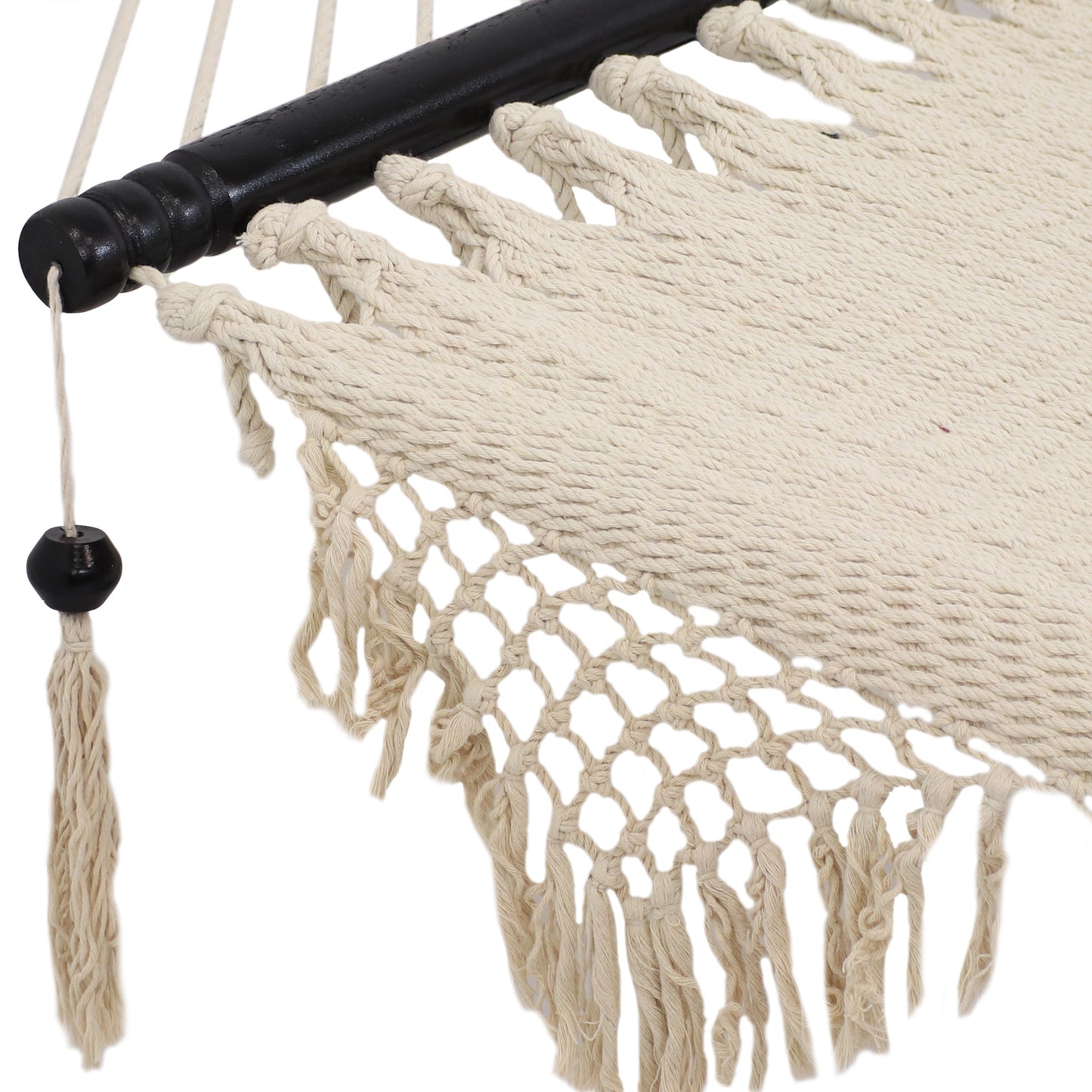 Woven Double Hammock with Spreader Bars | Crocheted Fringe Edges