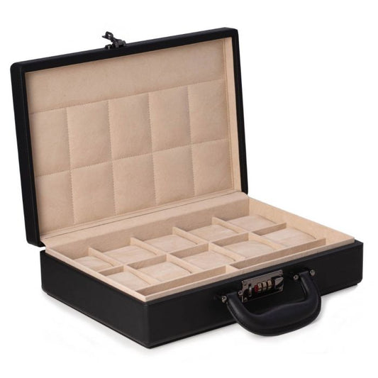Bey-Berk 10-Watch Black Briefcase Storage | Handle and Combo Lock | BB696BLK