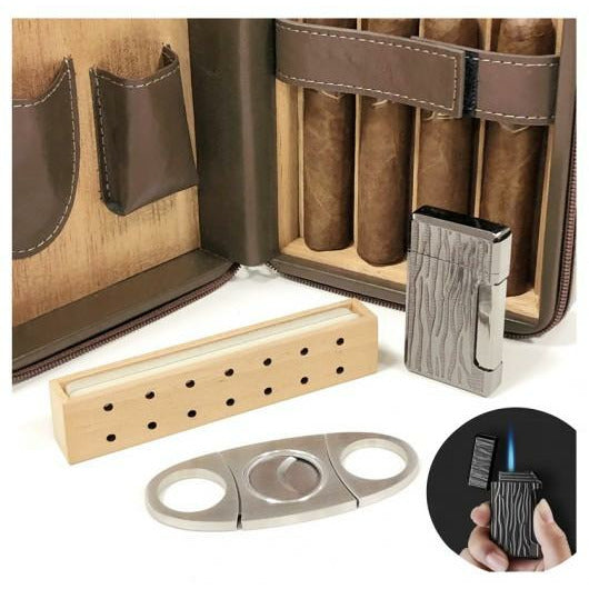 Brown Manhattan Travel Cigar Case | Gift Set and Accessories | Holds 8 Cigars