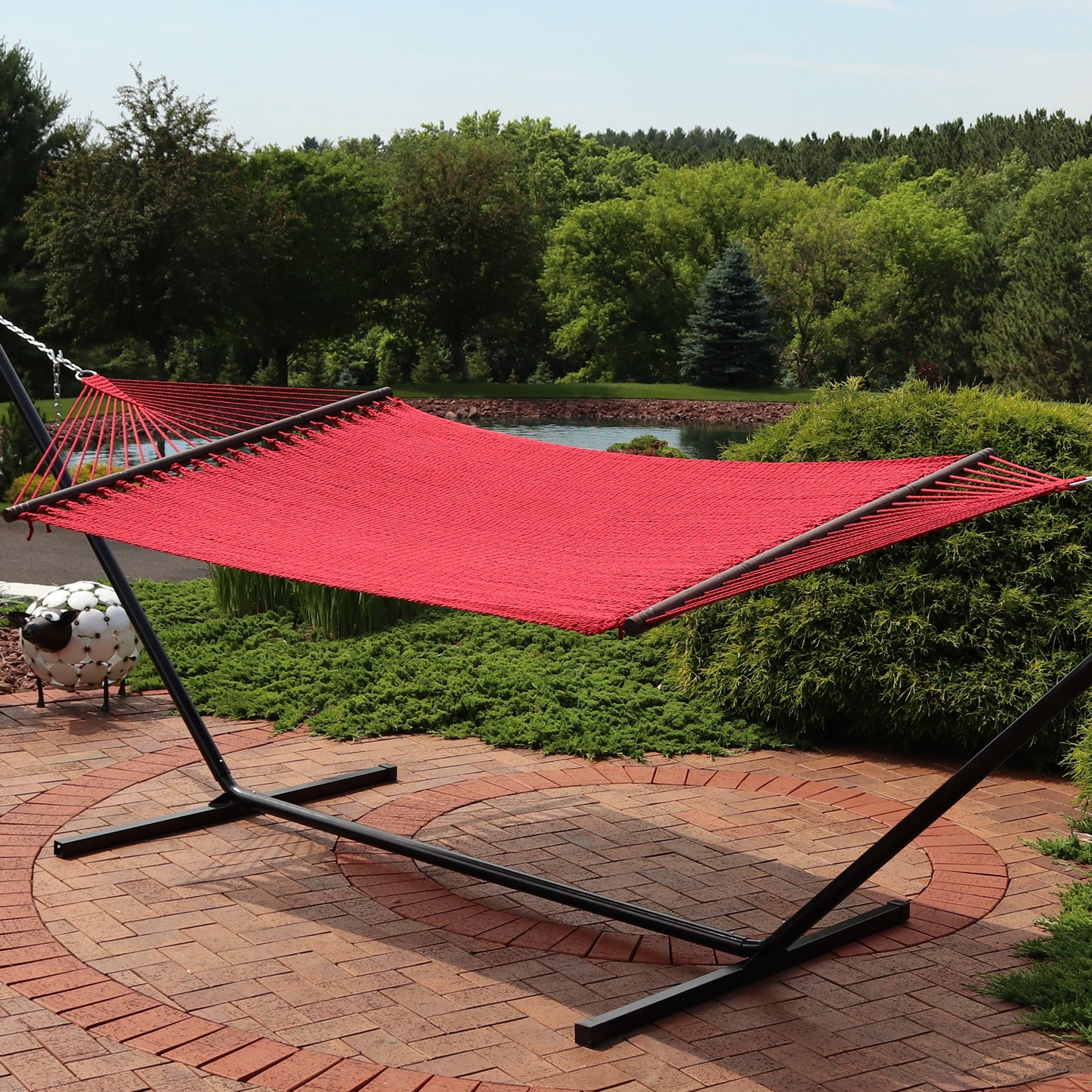 Large Polyester Rope Hammock with Spreader Bars | Holds 2 People | 600lb Capacity