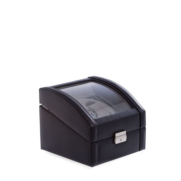 Bey-Berk 2-Watch Winder | Glass Top | Black Leather | BB585BLK