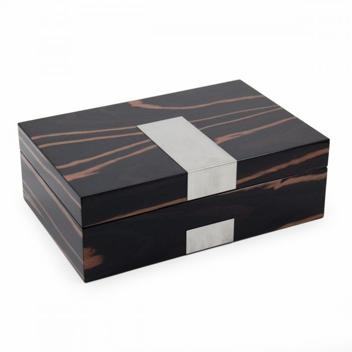 Bey-Berk Valet Box | 4 Watches & Cufflinks | Ebony Burl Wood | BB600EBN