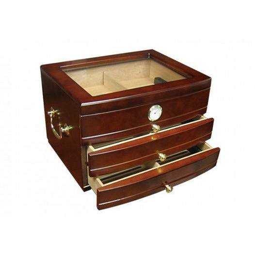Regent Desktop Cigar Humidor | Glass Top and 2 Drawers | Holds 75 Cigars