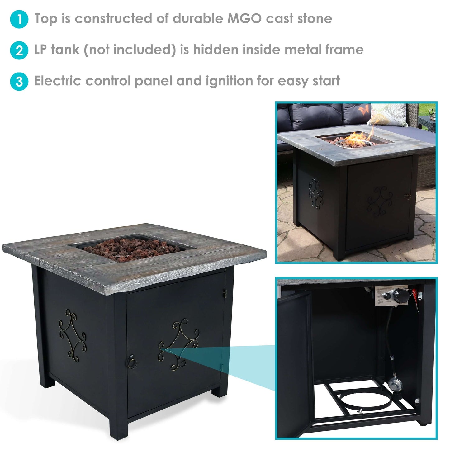 30" Square Smokeless Fire Pit Table with Lava Rocks