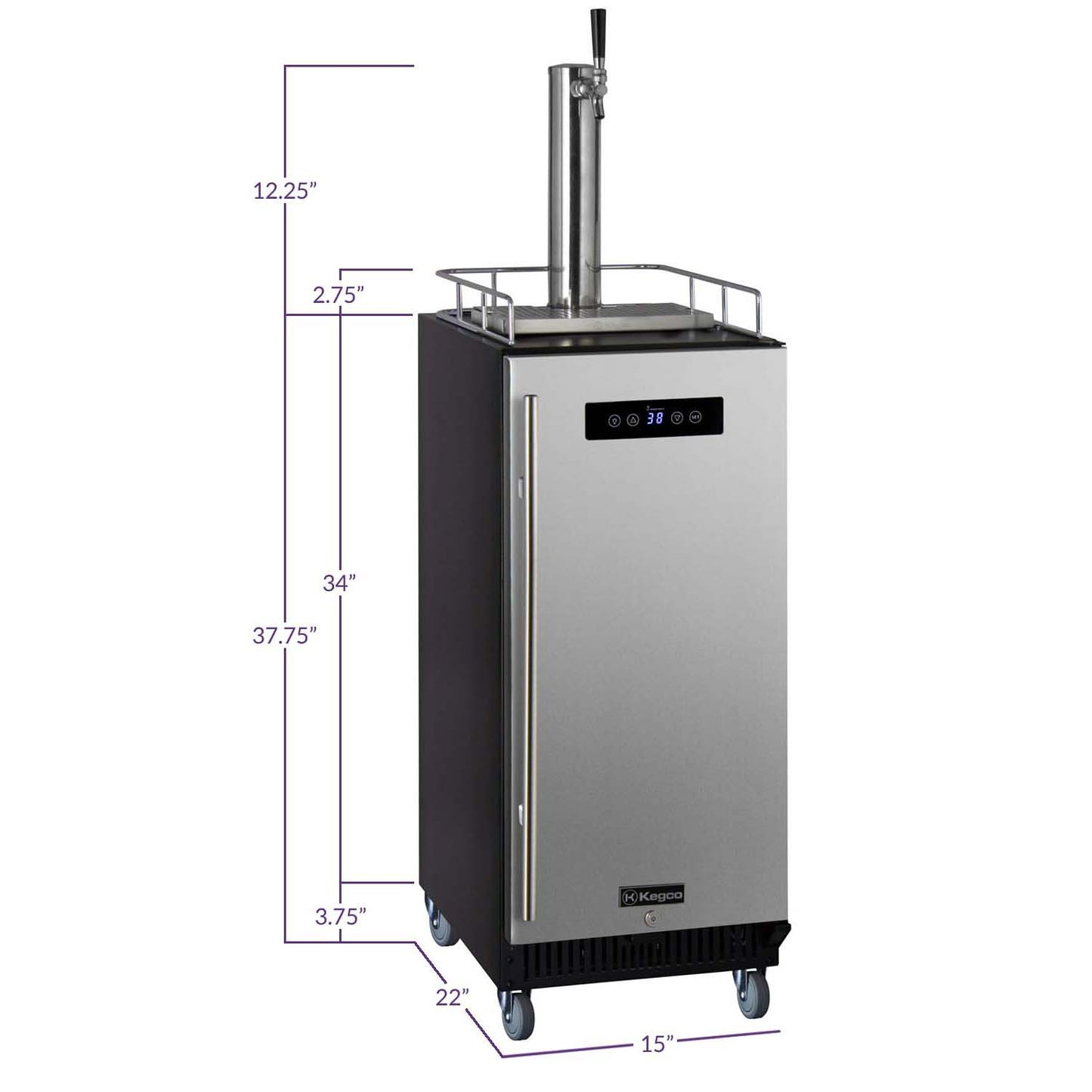 Kegco 15" Wide Single Tap Stainless Steel Kegerator | Commercial Approved