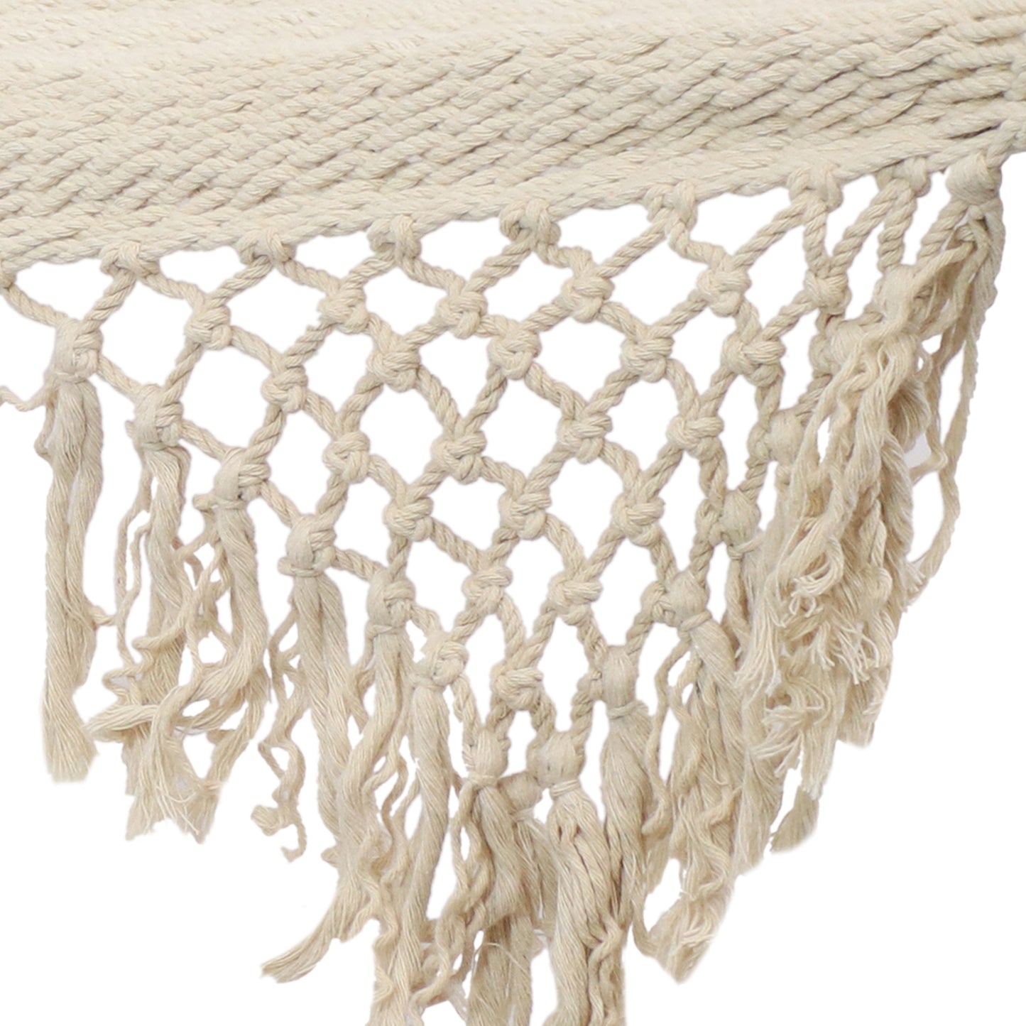 Woven Double Hammock with Spreader Bars | Crocheted Fringe Edges