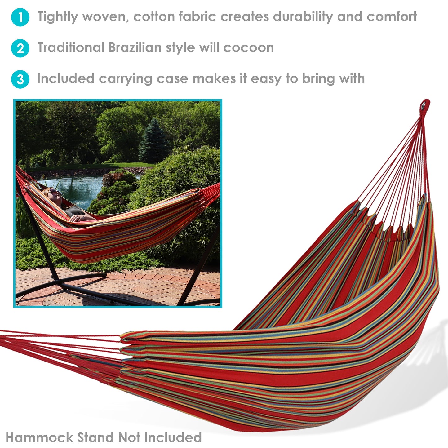 Brazilian Double Hammock | For Backyard & Patio | 450 Pound Capacity