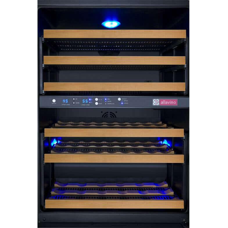 Allavino 47” Wide 112 Bottle Four Zone Side-by-Side Wine Cooler | Tru-Vino Technology and FlexCount II Shelving