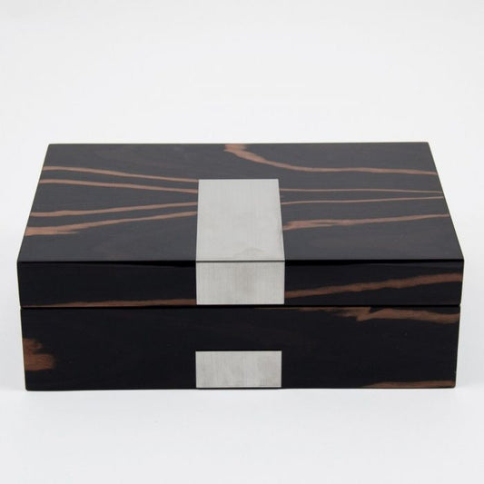 Bey-Berk Valet Box | 4 Watches & Cufflinks | Ebony Burl Wood | BB600EBN