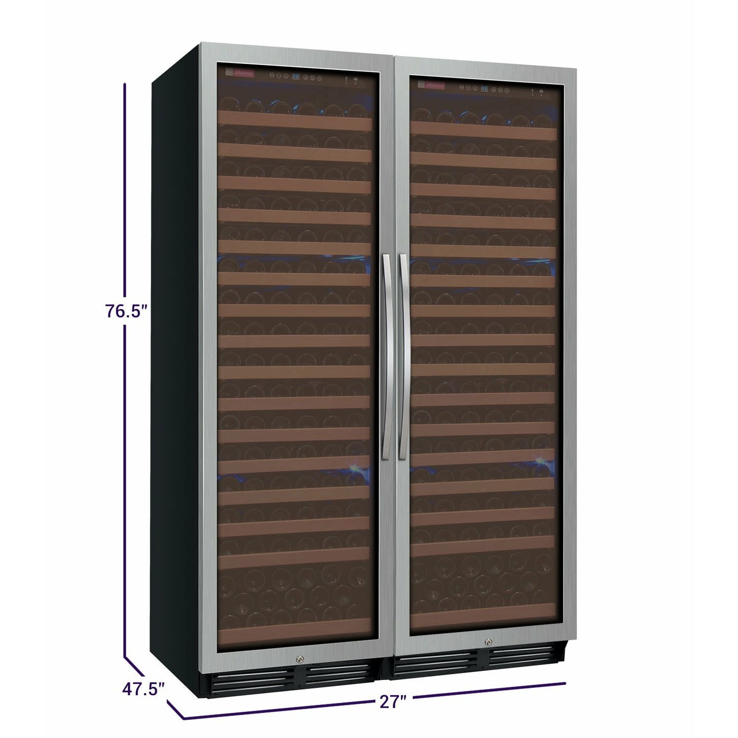 Allavino 48" Wide | 348 Bottle Dual Zone Side-by-Side Wine Cooler | Tru-Vino Technology and FlexCount II Shelving