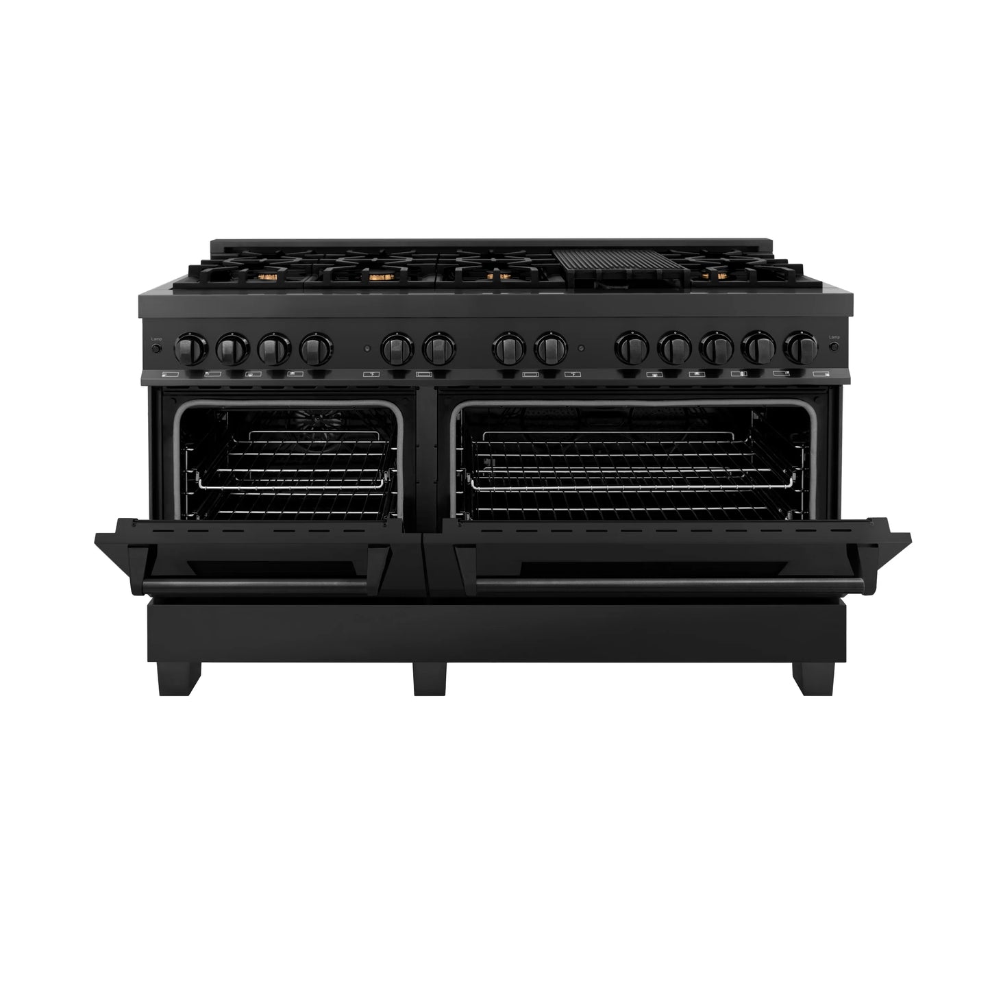 ZLINE 60" Dual Fuel Range with Gas Stove and Electric Oven in Black Stainless Steel with Brass Burners (RAB-60)