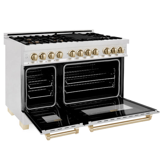 ZLINE Autograph Edition 48" Dual Fuel Range with Gas Stove and Electric Oven in DuraSnow® Stainless Steel with Accents (RASZ-SN-48)