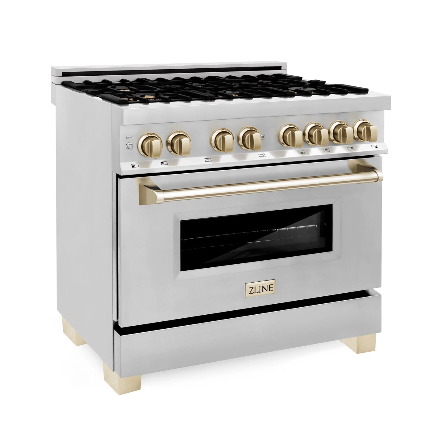 ZLINE 36" Autograph Edition Kitchen Package with Stainless Steel Dual Fuel Range and Range Hood with Accents