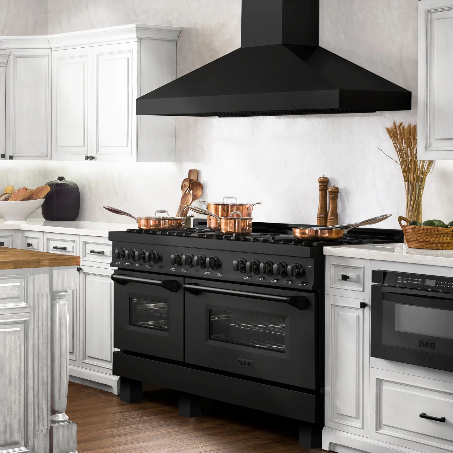 ZLINE 60" Dual Fuel Range with Gas Stove and Electric Oven in Black Stainless Steel with Brass Burners (RAB-60)