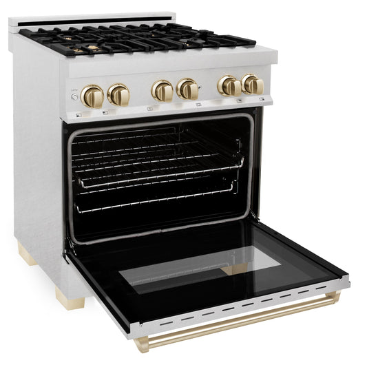 ZLINE Autograph Edition 30" Dual Fuel Range with Gas Stove and Electric Oven in DuraSnow® Stainless Steel with Accents (RASZ-SN-30)