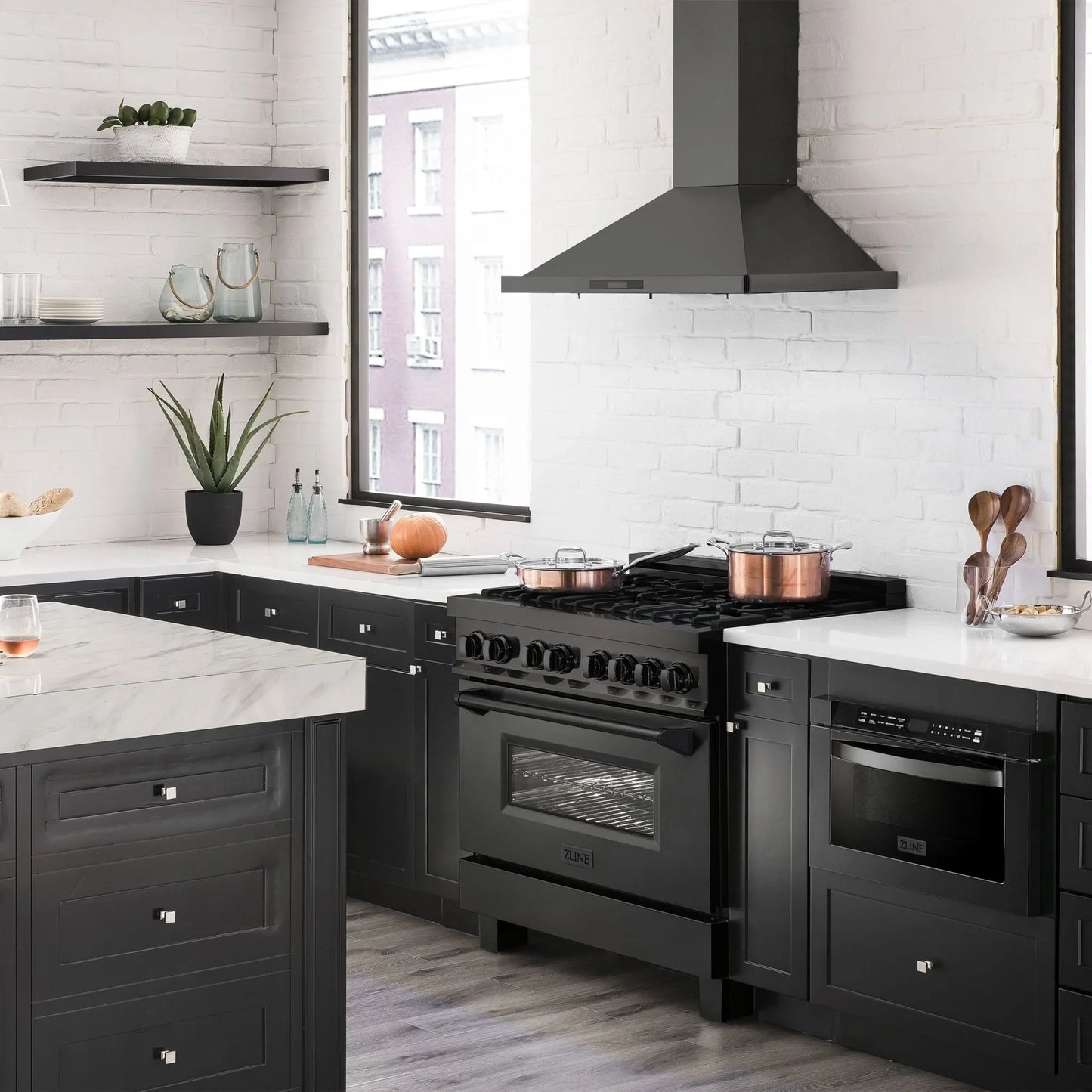 ZLINE 4 Piece Kitchen Package | Dual Fuel Range | Range Hood | Microwave Drawer | Dishwasher