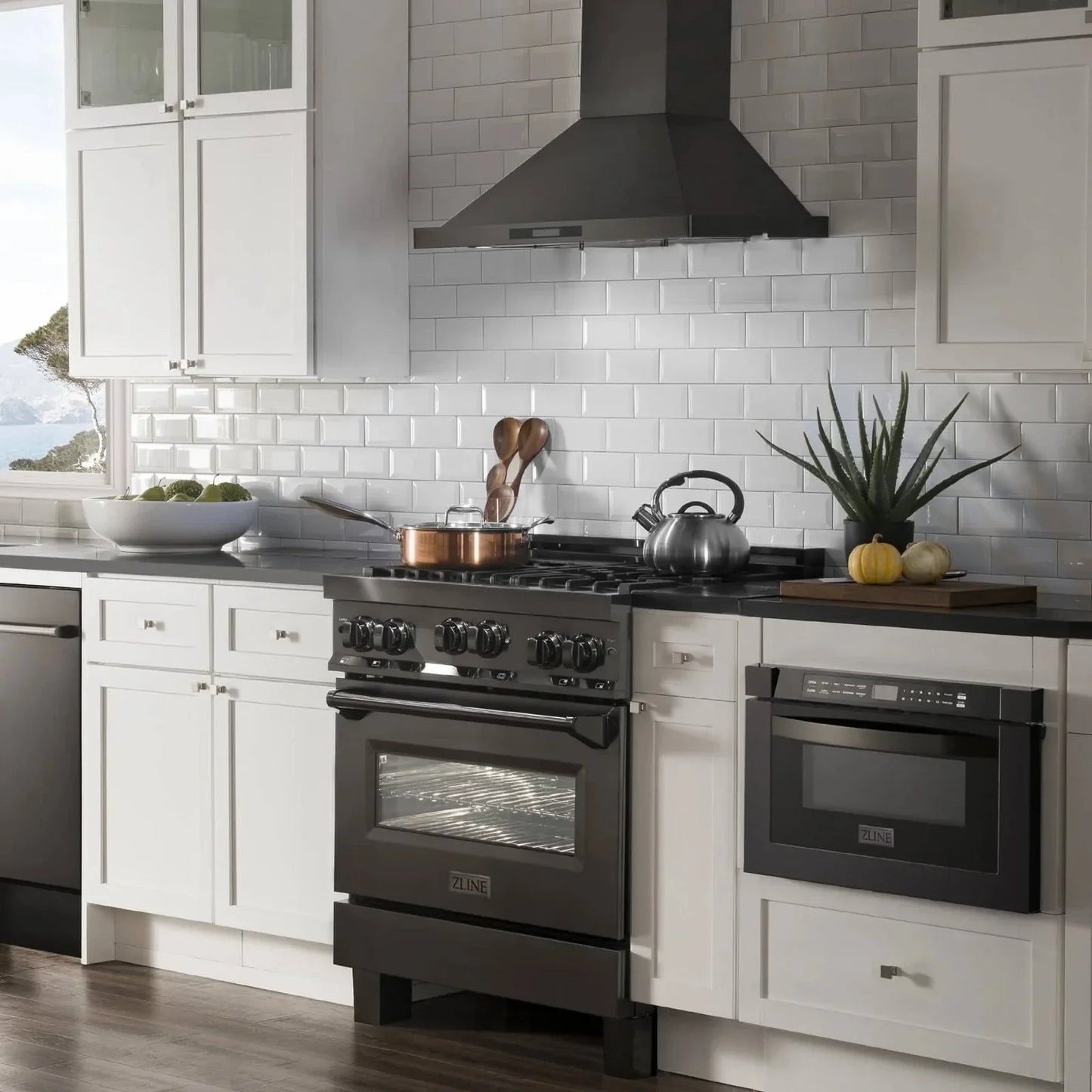 ZLINE 4 Piece Kitchen Package | Dual Fuel Range | Range Hood | Microwave Drawer | Dishwasher