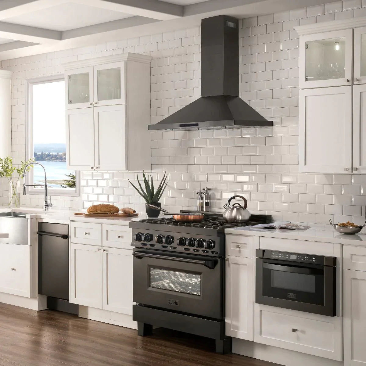 ZLINE 4 Piece Kitchen Package | Dual Fuel Range | Range Hood | Microwave Drawer | Dishwasher