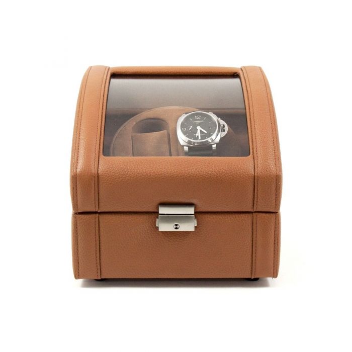 Bey-Berk 2-Watch Winder | Glass Top | Tan Leather | BB585TAN
