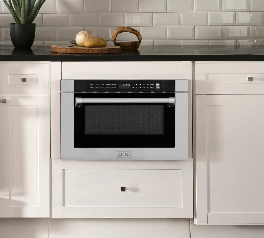 ZLINE 24" Built-in Microwave Drawer with a Traditional Handle in Stainless Steel