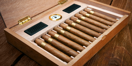 Desktop Humidor Displaying Cigars