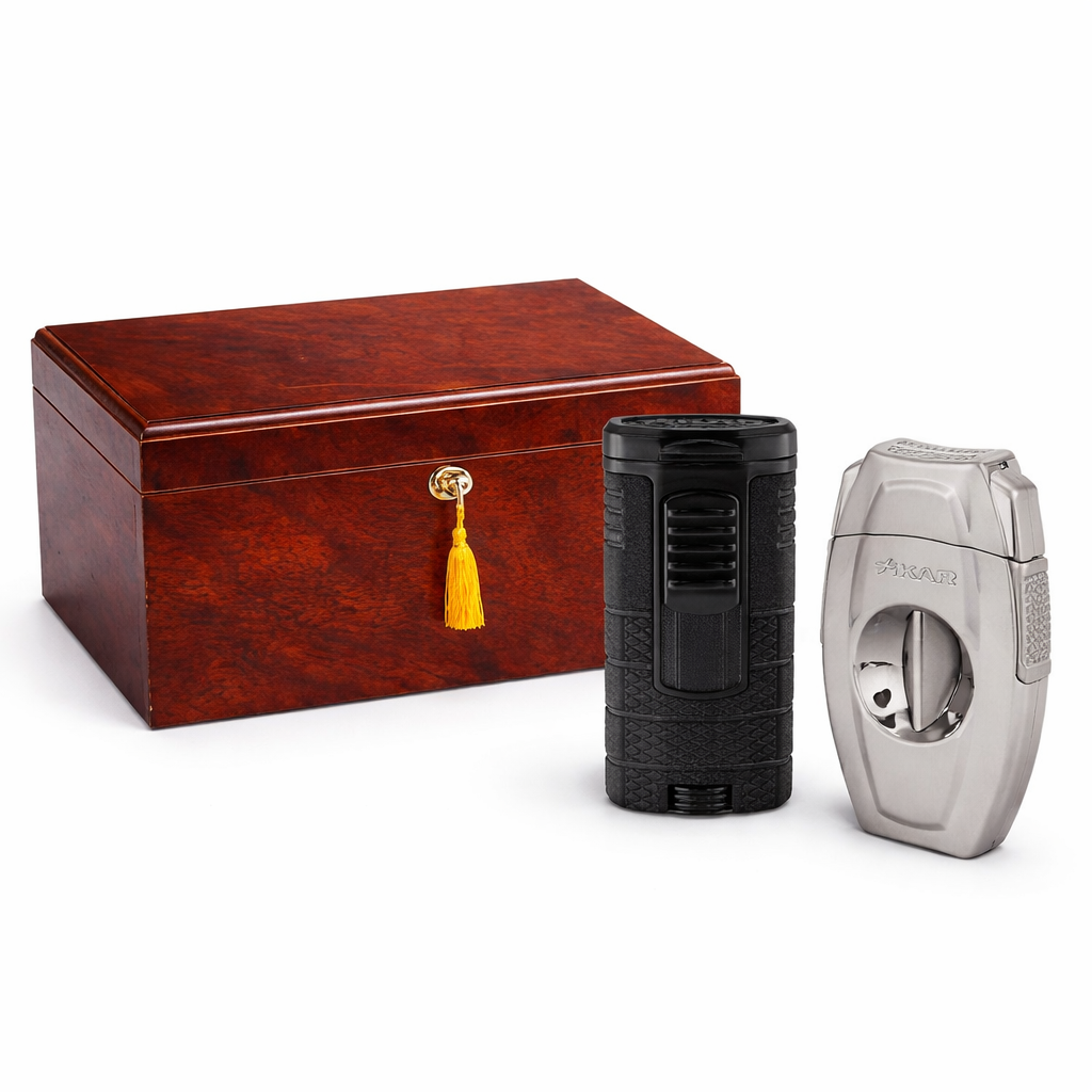 The Milano Humidor Bundle #2 | Includes Xikar Tactical Lighter and Xikar VX2 Cutter