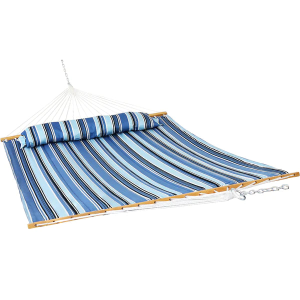 Double Hammock with Pillow | Quilted Fabric | Spreader Bars Included