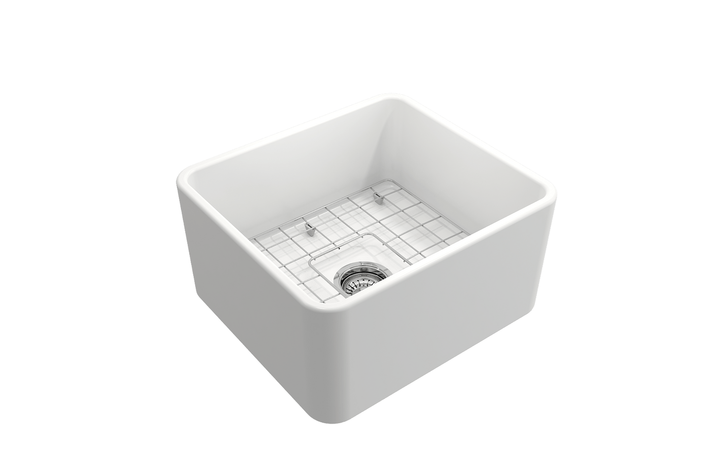 BOCCHI CLASSICO 20" Fireclay Farmhouse Single Bowl Kitchen Sink with Protective Bottom Grid and Strainer