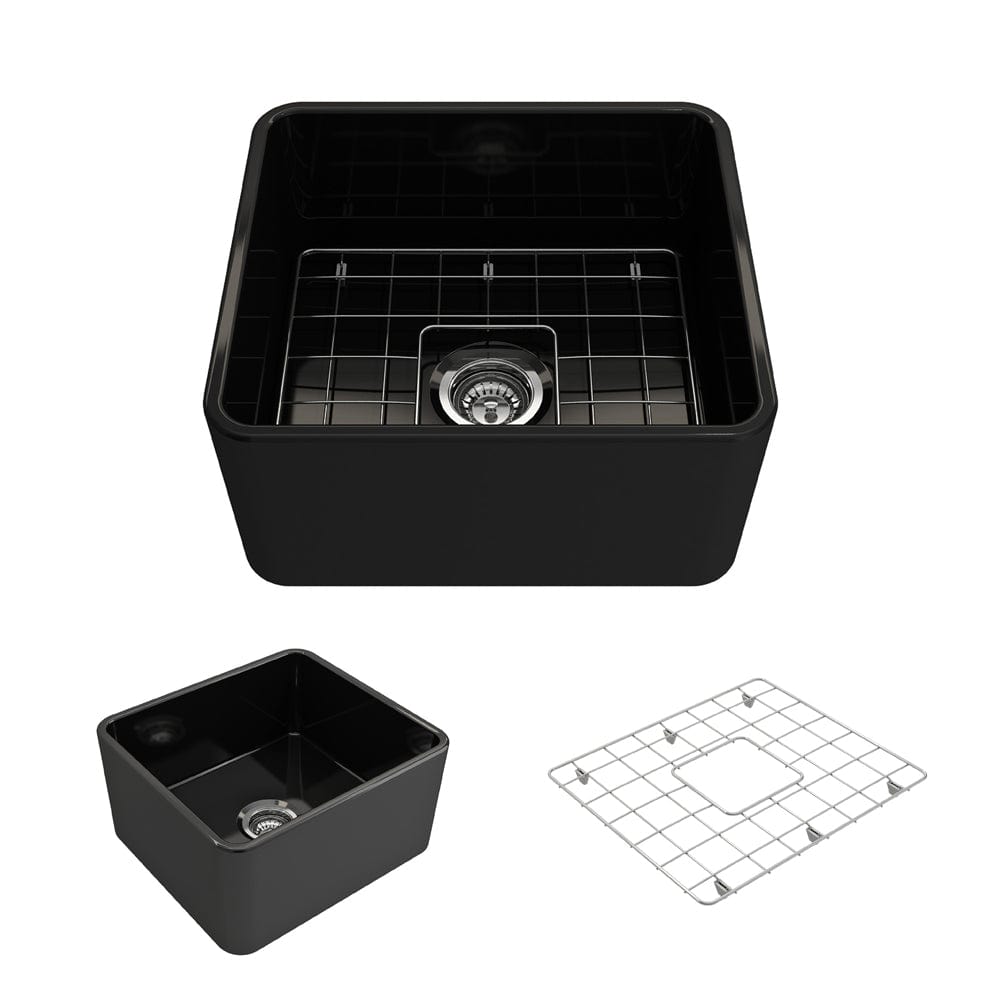 BOCCHI CLASSICO 20" Fireclay Farmhouse Single Bowl Kitchen Sink with Protective Bottom Grid and Strainer