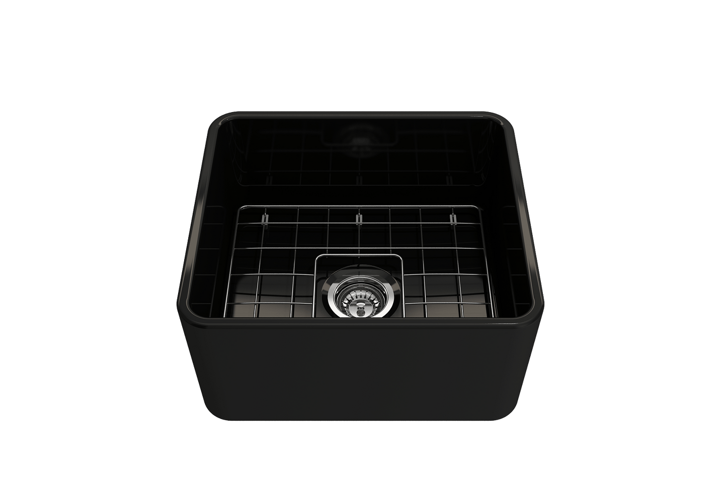 BOCCHI CLASSICO 20" Fireclay Farmhouse Single Bowl Kitchen Sink with Protective Bottom Grid and Strainer