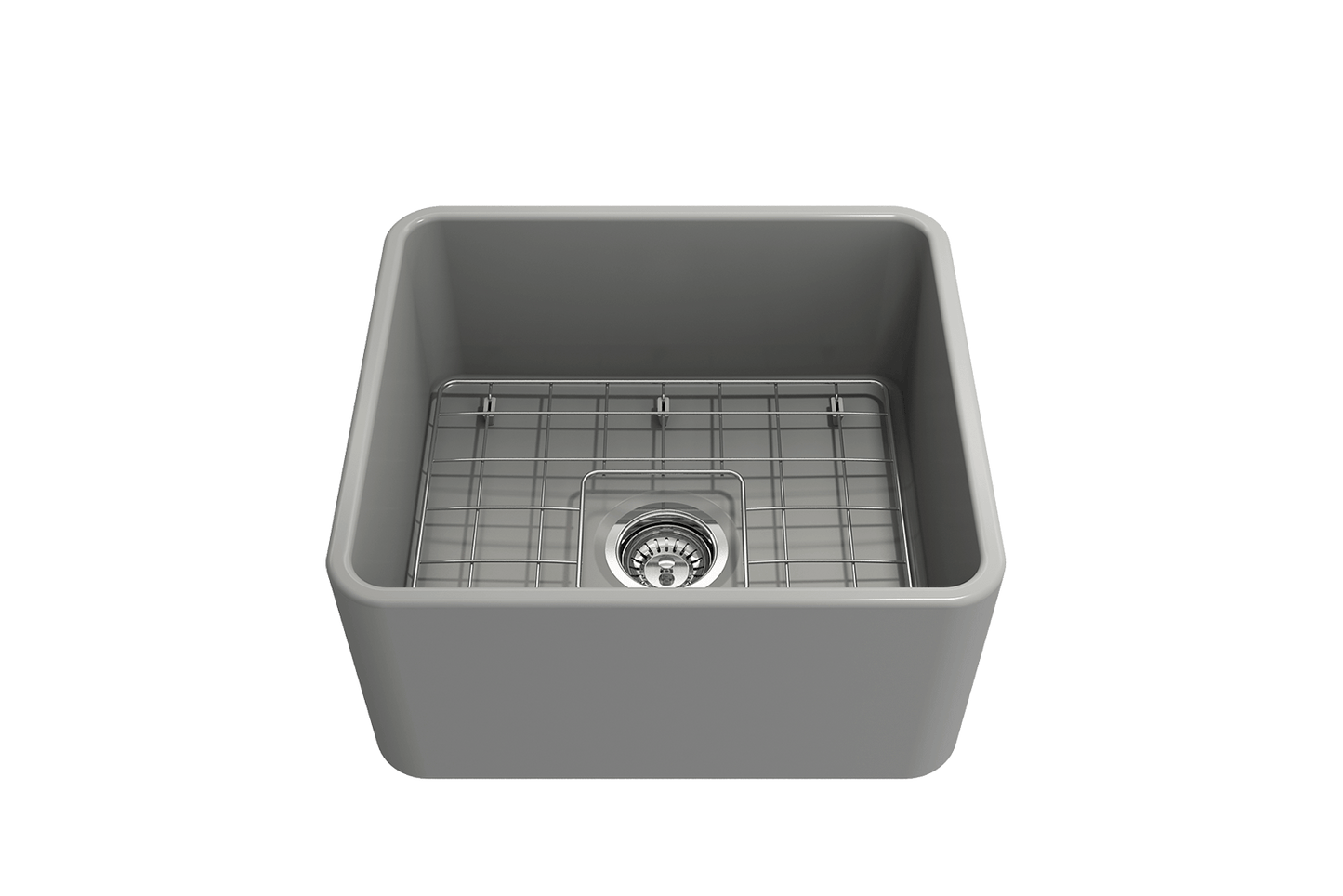 BOCCHI CLASSICO 20" Fireclay Farmhouse Single Bowl Kitchen Sink with Protective Bottom Grid and Strainer