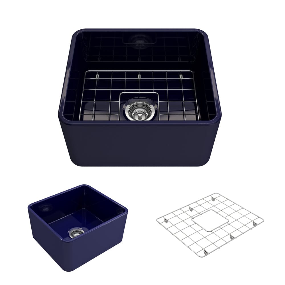 BOCCHI CLASSICO 20" Fireclay Farmhouse Single Bowl Kitchen Sink with Protective Bottom Grid and Strainer